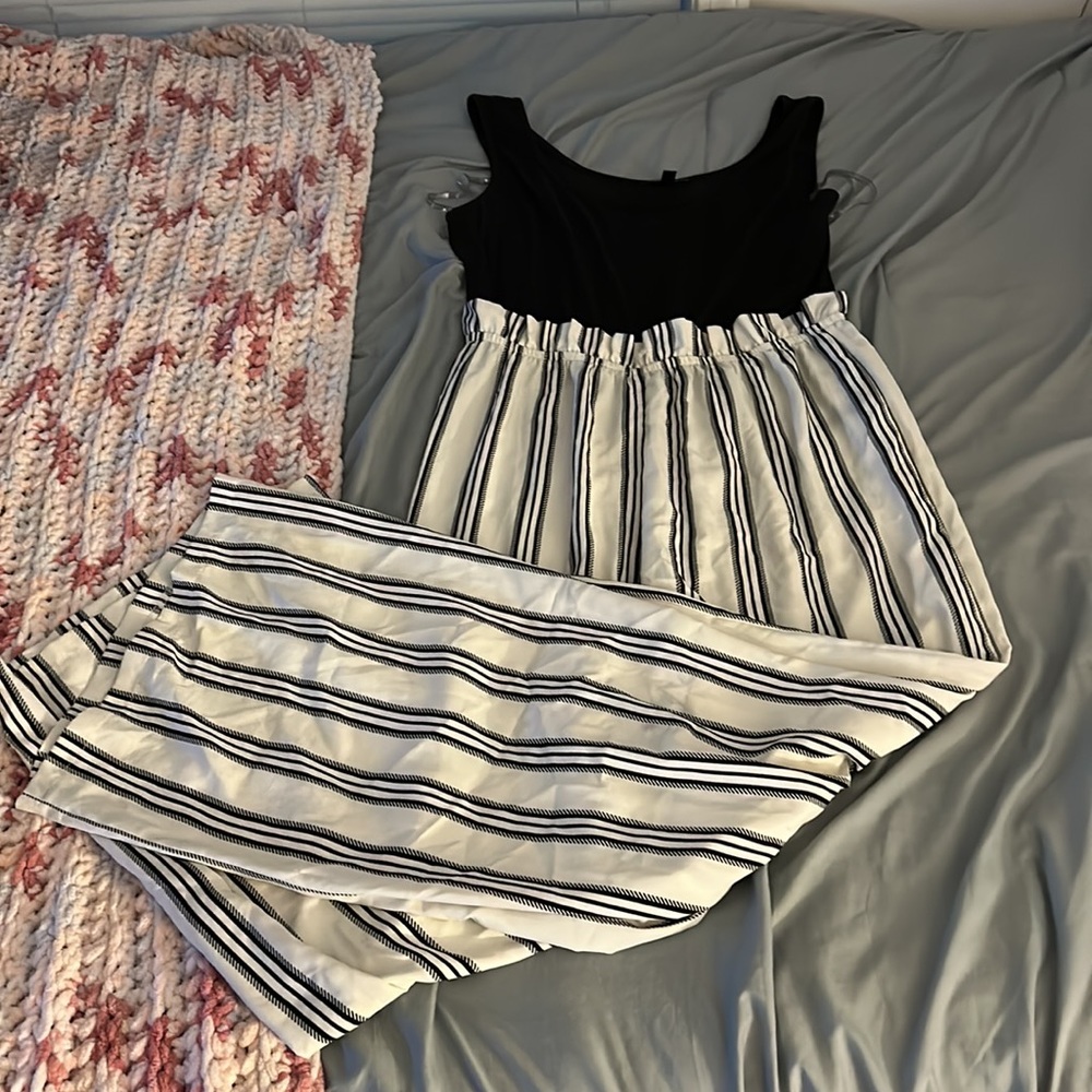 Black and white striped jump suit